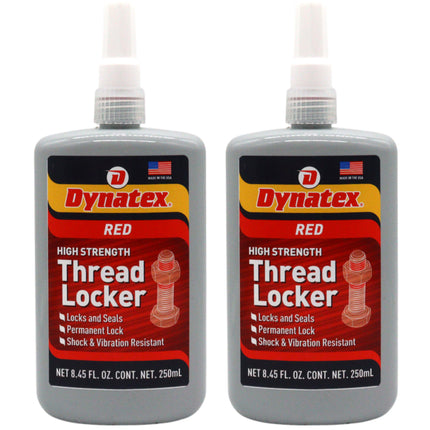 Dynatex Red High Strength Threadlocker 8.45 oz Bottle - Permanent Lock, Anaerobic, Large Fasteners, Vibration & Solvent Resistant (2-Pack)
