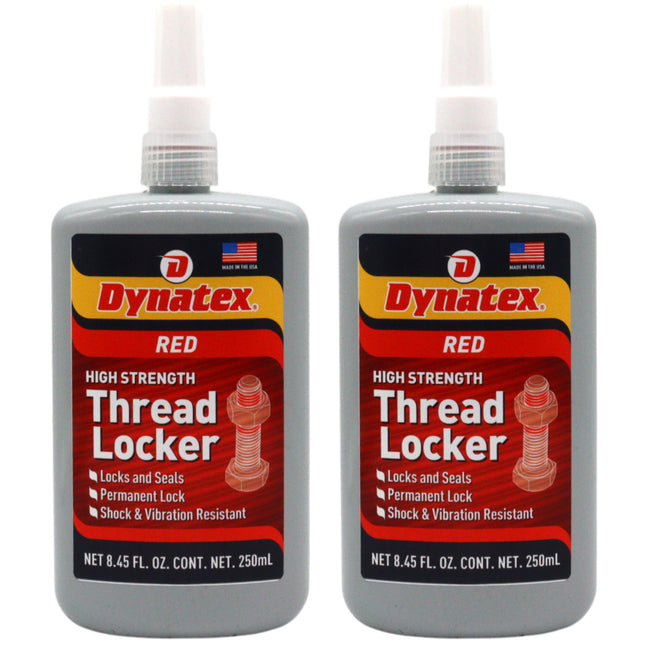 Dynatex Red High Strength Threadlocker 8.45 oz Bottle - Permanent Lock, Anaerobic, Large Fasteners, Vibration & Solvent Resistant (2-Pack)