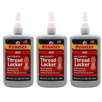 Dynatex Red High Strength Threadlocker 8.45 oz Bottle - Permanent Lock, Anaerobic, Large Fasteners, Vibration & Solvent Resistant (3-Pack)