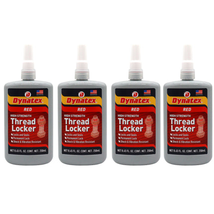 Dynatex Red High Strength Threadlocker 8.45 oz Bottle - Permanent Lock, Anaerobic, Large Fasteners, Vibration & Solvent Resistant (4-Pack)