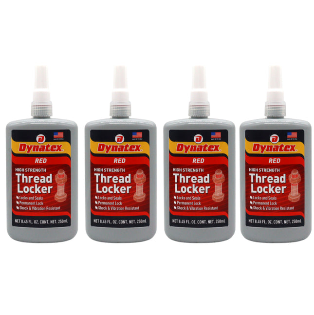 Dynatex Red High Strength Threadlocker 8.45 oz Bottle - Permanent Lock, Anaerobic, Large Fasteners, Vibration & Solvent Resistant (4-Pack)