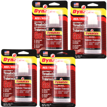 Dynatex Red High Strength Gel Threadlocker 1.20 oz Bottle - Permanent Lock, Anaerobic, Large Fasteners, Vibration & Solvent Resistant (4-Pack)