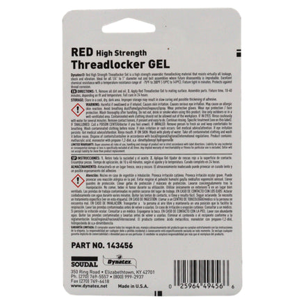 Dynatex Red High Strength Gel Threadlocker 1.20 oz Bottle - Permanent Lock, Anaerobic, Large Fasteners, Vibration & Solvent Resistant (5-Pack)