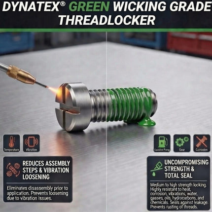 Dynatex Green High Strength Threadlocker 1.70 oz Bottle - Wicking Anaerobic, Medium-High Strength, Heat Corrosion Vibration Resistant (10-Pack)