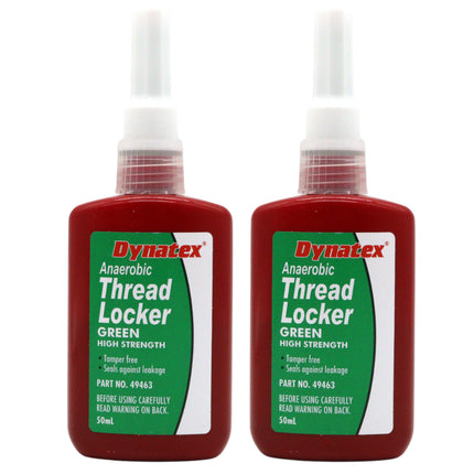 Dynatex Green High Strength Threadlocker 1.70 oz Bottle - Wicking Anaerobic, Medium-High Strength, Heat Corrosion Vibration Resistant (2-Pack)