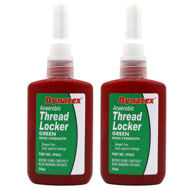 Dynatex Green High Strength Threadlocker 1.70 oz Bottle - Wicking Anaerobic, Medium-High Strength, Heat Corrosion Vibration Resistant (2-Pack)