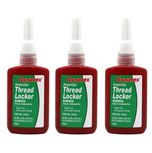 Dynatex Green High Strength Threadlocker 1.70 oz Bottle - Wicking Anaerobic, Medium-High Strength, Heat Corrosion Vibration Resistant (3-Pack)