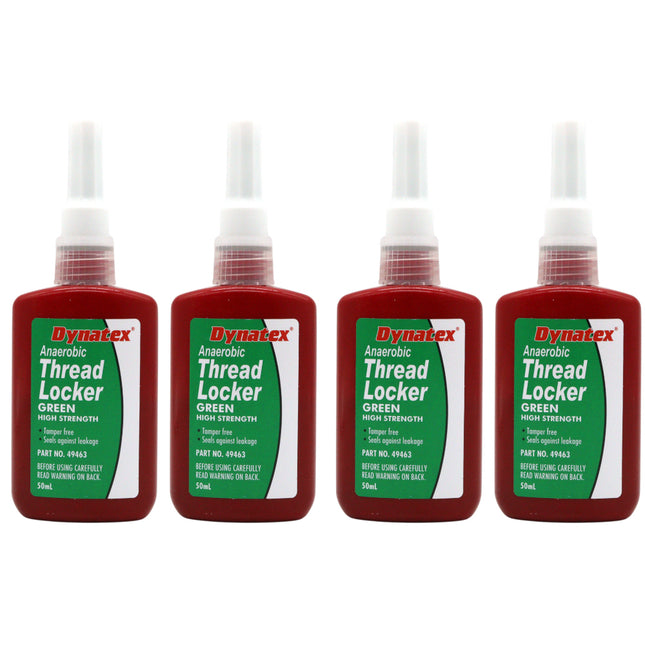 Dynatex Green High Strength Threadlocker 1.70 oz Bottle - Wicking Anaerobic, Medium-High Strength, Heat Corrosion Vibration Resistant (4-Pack)