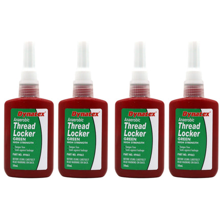 Dynatex Green High Strength Threadlocker 1.70 oz Bottle - Wicking Anaerobic, Medium-High Strength, Heat Corrosion Vibration Resistant (4-Pack)