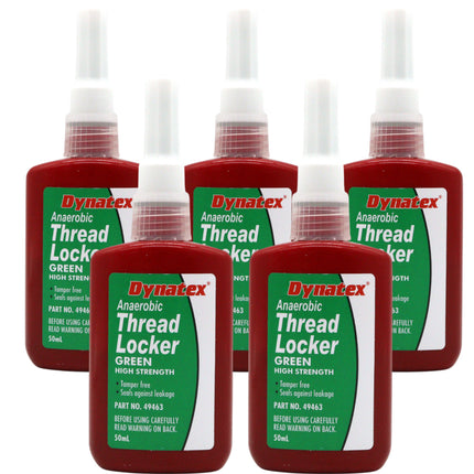 Dynatex Green High Strength Threadlocker 1.70 oz Bottle - Wicking Anaerobic, Medium-High Strength, Heat Corrosion Vibration Resistant (5-Pack)