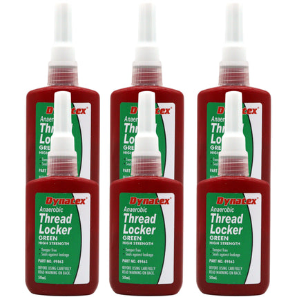 Dynatex Green High Strength Threadlocker 1.70 oz Bottle - Wicking Anaerobic, Medium-High Strength, Heat Corrosion Vibration Resistant (6-Pack)