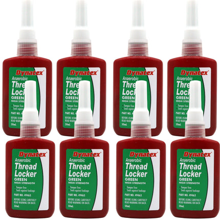 Dynatex Green High Strength Threadlocker 1.70 oz Bottle - Wicking Anaerobic, Medium-High Strength, Heat Corrosion Vibration Resistant (8-Pack)