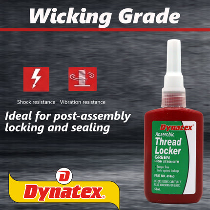 Dynatex Green High Strength Threadlocker 1.70 oz Bottle - Wicking Anaerobic, Medium-High Strength, Heat Corrosion Vibration Resistant (8-Pack)