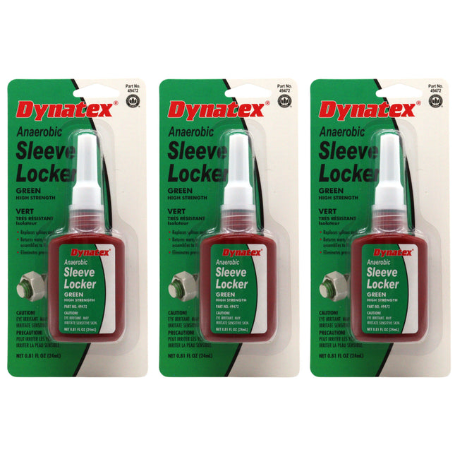 Dynatex Green High Strength Sleevelocker 0.80 oz Bottle - Anaerobic, Wicking, High Strength Retaining, Locks Cylindrical Parts (3-Pack)