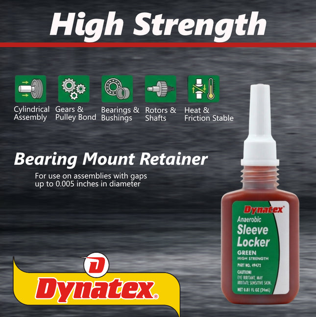 Dynatex Green High Strength Sleevelocker 0.80 oz Bottle - Anaerobic, Wicking, High Strength Retaining, Locks Cylindrical Parts (4-Pack)