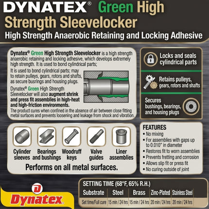 Dynatex Green High Strength Sleevelocker 0.80 oz Bottle - Anaerobic, Wicking, High Strength Retaining, Locks Cylindrical Parts (4-Pack)