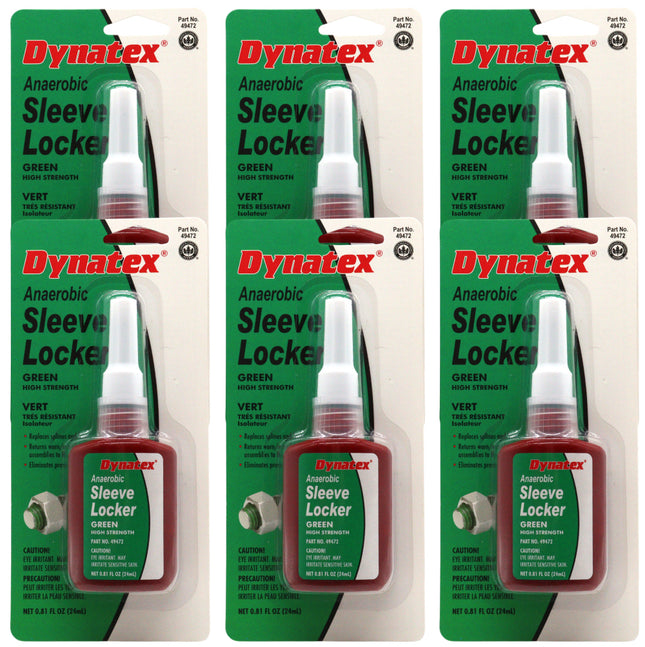 Dynatex Green High Strength Sleevelocker 0.80 oz Bottle - Anaerobic, Wicking, High Strength Retaining, Locks Cylindrical Parts (6-Pack)