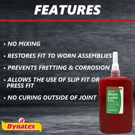 Dynatex Green High Strength Sleevelocker 8.50 oz Bottle - Anaerobic, Wicking, High Strength Retaining, Locks Cylindrical Parts (Single)