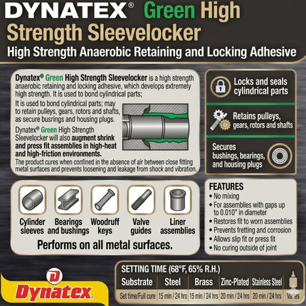 Dynatex Green High Strength Sleevelocker 8.50 oz Bottle - Anaerobic, Wicking, High Strength Retaining, Locks Cylindrical Parts (Single)