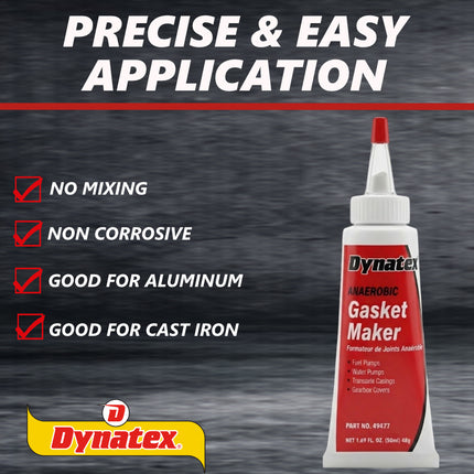 Dynatex Red Anaerobic Gasket Maker 1.69 oz Tube - Medium Strength, Instant Low-Pressure Seal, For Rigid Metal Flanges & Joints (Single)