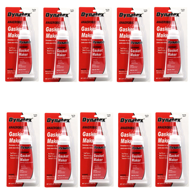 Dynatex Red Anaerobic Gasket Maker 1.69 oz Tube - Medium Strength, Instant Low-Pressure Seal, For Rigid Metal Flanges & Joints (10-Pack)