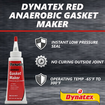 Dynatex Red Anaerobic Gasket Maker 1.69 oz Tube - Medium Strength, Instant Low-Pressure Seal, For Rigid Metal Flanges & Joints (10-Pack)