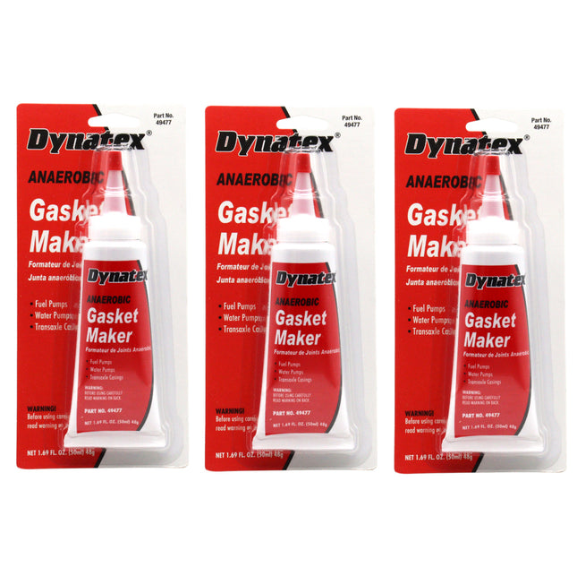 Dynatex Red Anaerobic Gasket Maker 1.69 oz Tube - Medium Strength, Instant Low-Pressure Seal, For Rigid Metal Flanges & Joints (3-Pack)
