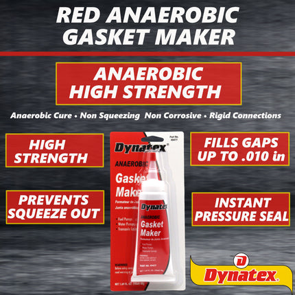 Dynatex Red Anaerobic Gasket Maker 1.69 oz Tube - Medium Strength, Instant Low-Pressure Seal, For Rigid Metal Flanges & Joints (3-Pack)