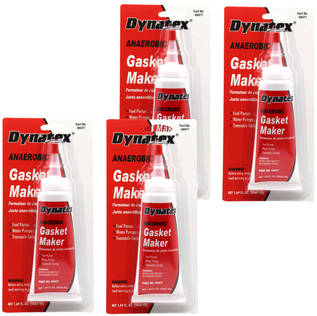 Dynatex Red Anaerobic Gasket Maker 1.69 oz Tube - Medium Strength, Instant Low-Pressure Seal, For Rigid Metal Flanges & Joints (4-Pack)