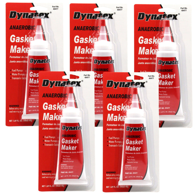 Dynatex Red Anaerobic Gasket Maker 1.69 oz Tube - Medium Strength, Instant Low-Pressure Seal, For Rigid Metal Flanges & Joints (5-Pack)