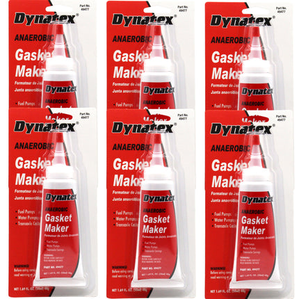 Dynatex Red Anaerobic Gasket Maker 1.69 oz Tube - Medium Strength, Instant Low-Pressure Seal, For Rigid Metal Flanges & Joints (6-Pack)