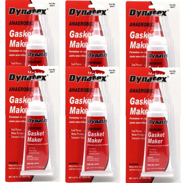 Dynatex Red Anaerobic Gasket Maker 1.69 oz Tube - Medium Strength, Instant Low-Pressure Seal, For Rigid Metal Flanges & Joints (6-Pack)