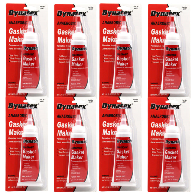 Dynatex Red Anaerobic Gasket Maker 1.69 oz Tube - Medium Strength, Instant Low-Pressure Seal, For Rigid Metal Flanges & Joints (8-Pack)