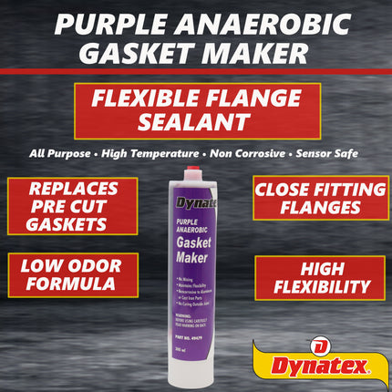 Dynatex Purple Anaerobic Gasket Maker 10.14 oz Caulk Tube - Forms Tough Flexible Gasket, Instant Low-Pressure Seal, Use With or Without Pre-Cut Gaskets (Single)