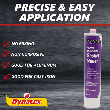 Dynatex Purple Anaerobic Gasket Maker 10.14 oz Caulk Tube - Forms Tough Flexible Gasket, Instant Low-Pressure Seal, Use With or Without Pre-Cut Gaskets (Single)