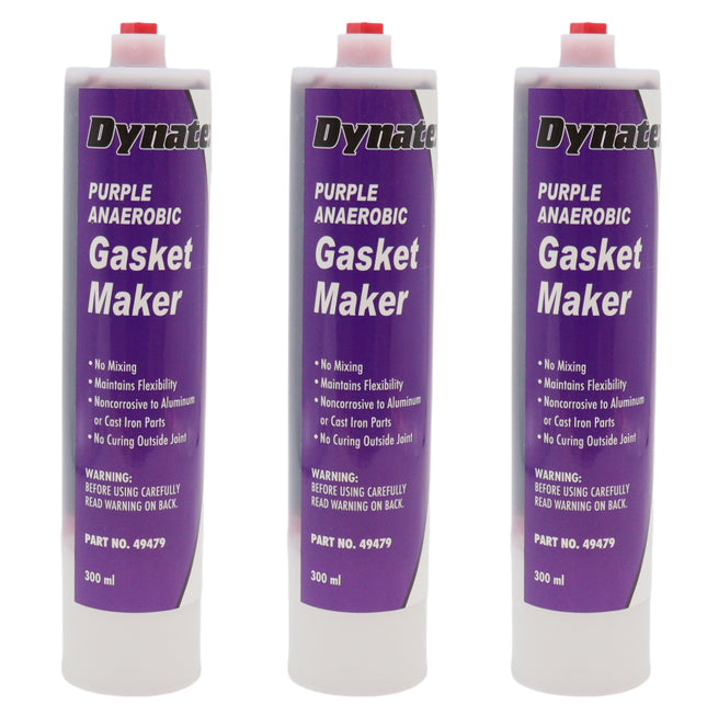 Dynatex Purple Anaerobic Gasket Maker 10.14 oz Caulk Tube - Forms Tough Flexible Gasket, Instant Low-Pressure Seal, Use With or Without Pre-Cut Gaskets (3-Pack)