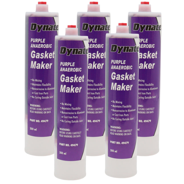 Dynatex Purple Anaerobic Gasket Maker 10.14 oz Caulk Tube - Forms Tough Flexible Gasket, Instant Low-Pressure Seal, Use With or Without Pre-Cut Gaskets (5-Pack)