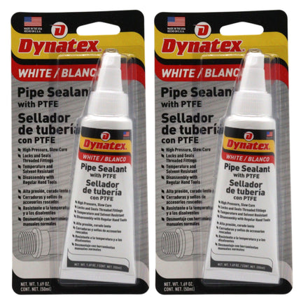 Dynatex Pipe Sealant w/PTFE 1.69 oz Bottle - Anaerobic, Disassembly with Hand Tools, Aluminum Steel Brass, Temperature & Solvent Resistant (2-Pack)