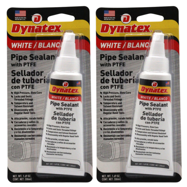 Dynatex Pipe Sealant w/PTFE 1.69 oz Bottle - Anaerobic, Disassembly with Hand Tools, Aluminum Steel Brass, Temperature & Solvent Resistant (2-Pack)