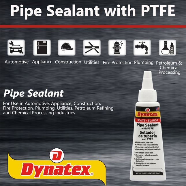 Dynatex Pipe Sealant w/PTFE 1.69 oz Bottle - Anaerobic, Disassembly with Hand Tools, Aluminum Steel Brass, Temperature & Solvent Resistant (2-Pack)