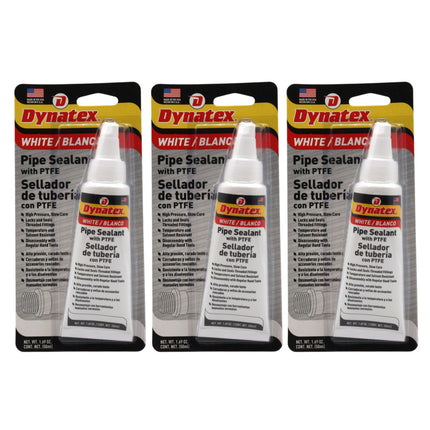 Dynatex Pipe Sealant w/PTFE 1.69 oz Bottle - Anaerobic, Disassembly with Hand Tools, Aluminum Steel Brass, Temperature & Solvent Resistant (3-Pack)