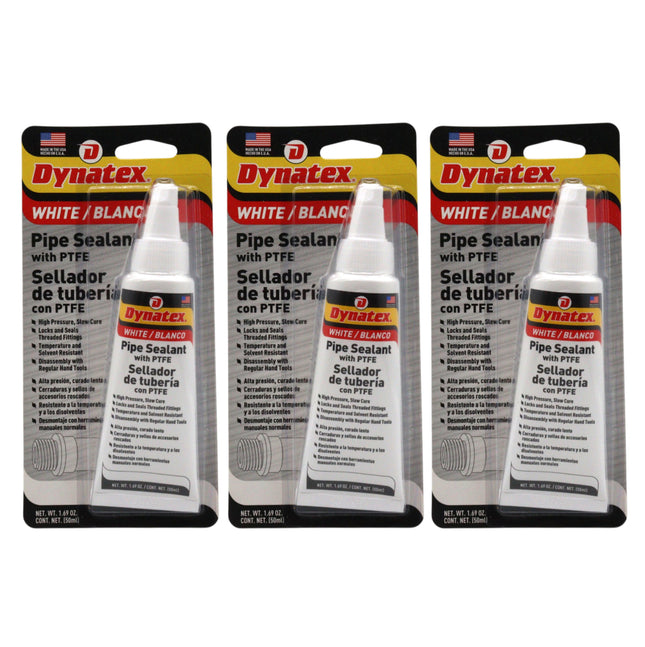 Dynatex Pipe Sealant w/PTFE 1.69 oz Bottle - Anaerobic, Disassembly with Hand Tools, Aluminum Steel Brass, Temperature & Solvent Resistant (3-Pack)