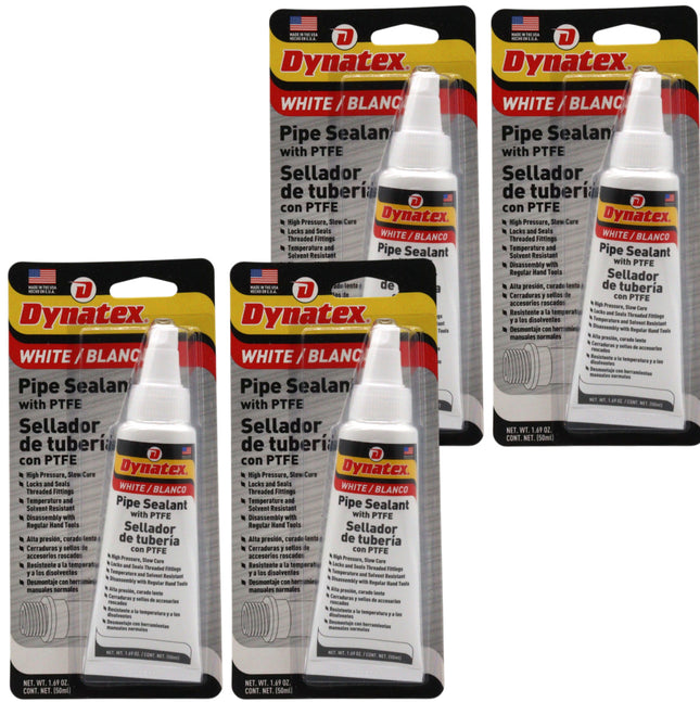 Dynatex Pipe Sealant w/PTFE 1.69 oz Bottle - Anaerobic, Disassembly with Hand Tools, Aluminum Steel Brass, Temperature & Solvent Resistant (4-Pack)