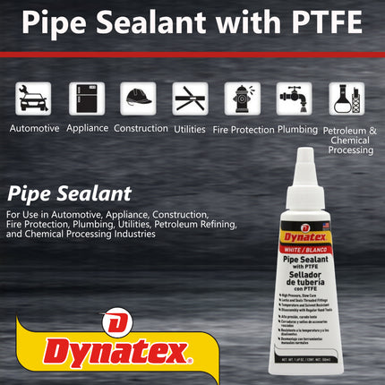 Dynatex Pipe Sealant w/PTFE 1.69 oz Bottle - Anaerobic, Disassembly with Hand Tools, Aluminum Steel Brass, Temperature & Solvent Resistant (4-Pack)
