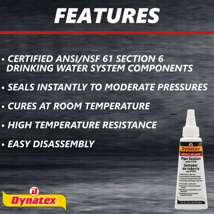 Dynatex Pipe Sealant w/PTFE 1.69 oz Bottle - Anaerobic, Disassembly with Hand Tools, Aluminum Steel Brass, Temperature & Solvent Resistant (4-Pack)
