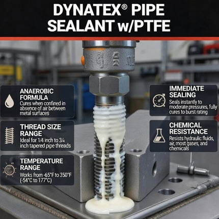 Dynatex Pipe Sealant w/PTFE 1.69 oz Bottle - Anaerobic, Disassembly with Hand Tools, Aluminum Steel Brass, Temperature & Solvent Resistant (4-Pack)