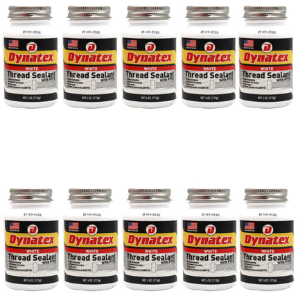 Dynatex Thread Sealant with PTFE 4 oz Bottle - Non-Toxic, Non-Drying, Leak-Proof Seal, No Lead/Graphite, Ideal for Pipe Fittings (10-Pack)
