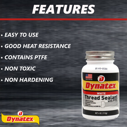 Dynatex Thread Sealant with PTFE 4 oz Bottle - Non-Toxic, Non-Drying, Leak-Proof Seal, No Lead/Graphite, Ideal for Pipe Fittings (10-Pack)