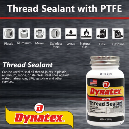 Dynatex Thread Sealant with PTFE 4 oz Bottle - Non-Toxic, Non-Drying, Leak-Proof Seal, No Lead/Graphite, Ideal for Pipe Fittings (2-Pack)