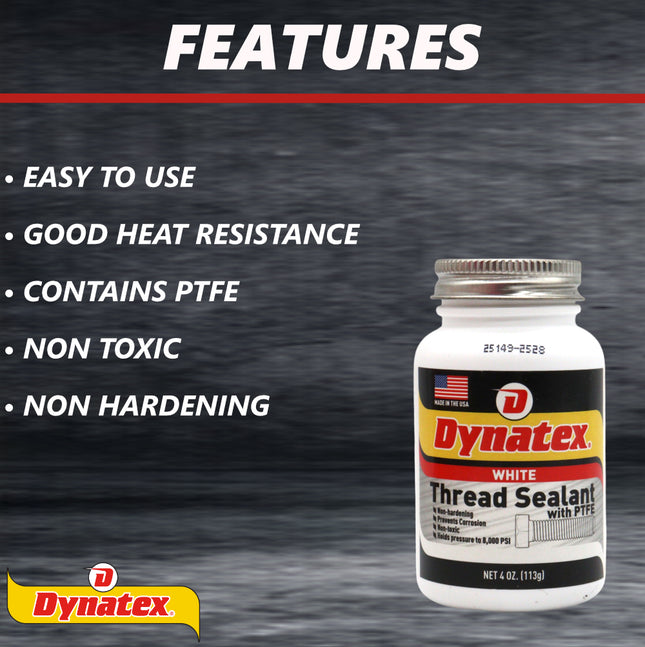 Dynatex Thread Sealant with PTFE 4 oz Bottle - Non-Toxic, Non-Drying, Leak-Proof Seal, No Lead/Graphite, Ideal for Pipe Fittings (2-Pack)